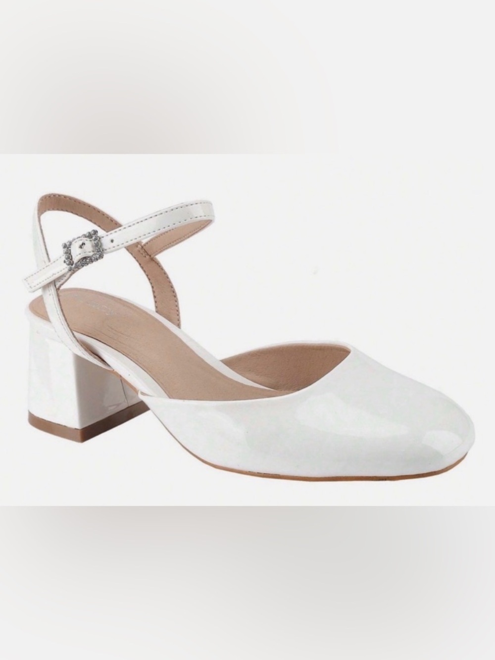 NIB [Unilady] Nicole Mary Jane Ankle Strap Block Low Heel Shoes White Womens 7.5